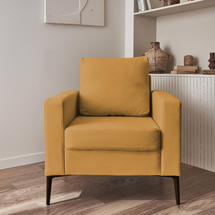 Fauteuil pieds métal velours côtelé BJORN