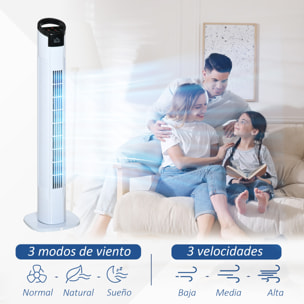 Ventilador de Torre Ventilador Vertical 50W con Mando a Distancia 3 Velocidades Pantalla LED Temporizador 7,5h y Oscilante 70° Ø20x78,5 cm