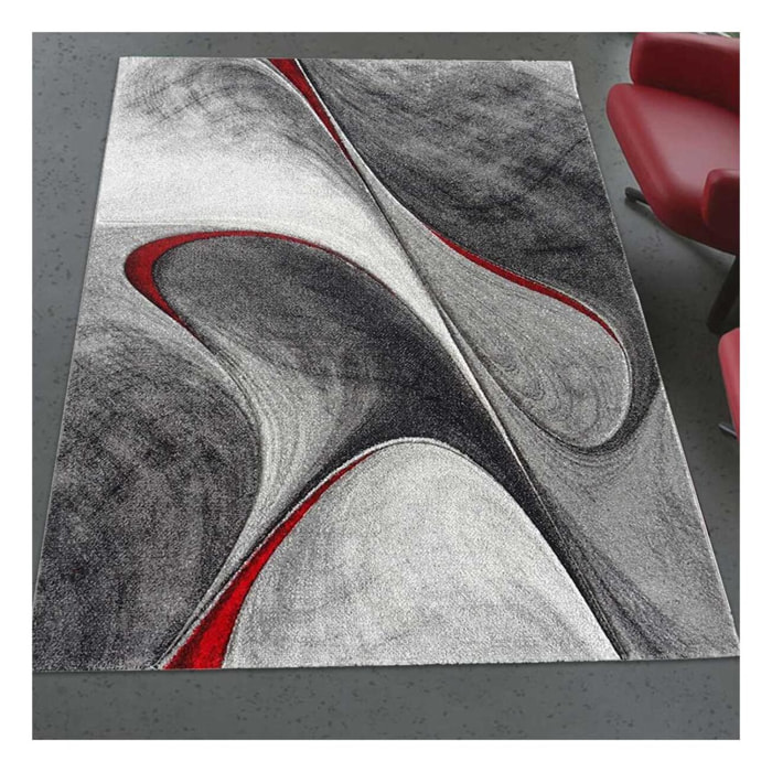 tapis salon 160x230 tissé rouge et gris rectangle motif géométrique MILAR