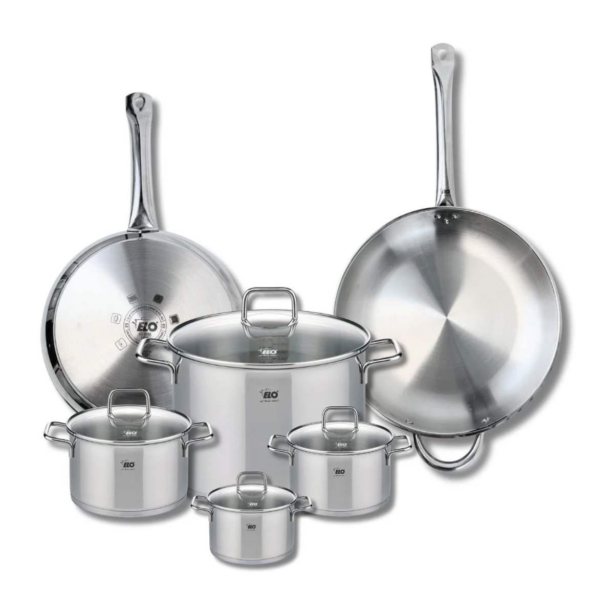 Ensemble de 2 Poêles de cuisson 28 et 32 cm et 4 faitouts 12, 14, 16 et 26 cm Elo Profi Citrin