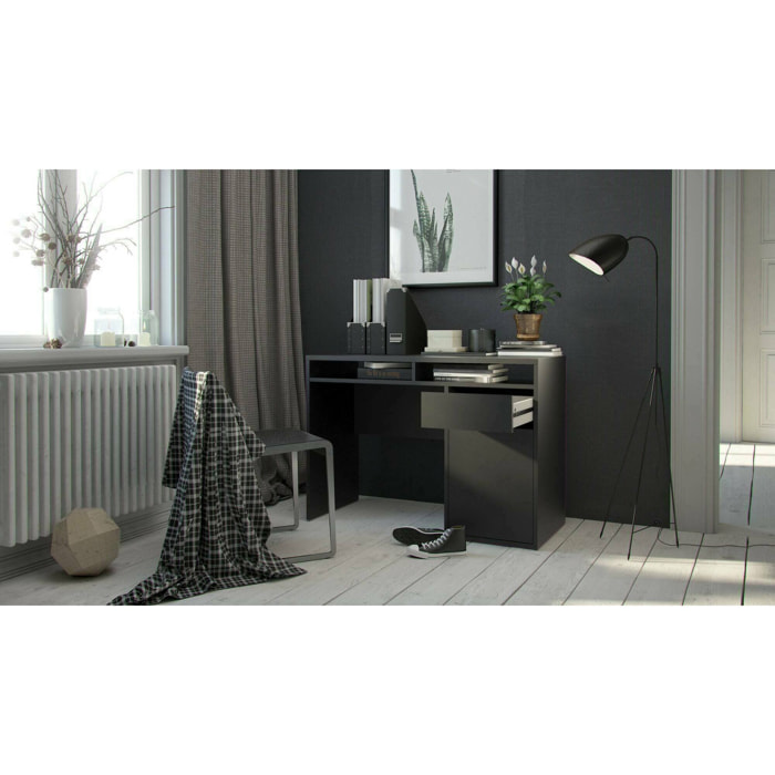 Scrivania Abbadu, Scrittoio multiuso, Tavolo per ufficio porta PC, Piano di lavoro, 110x48 h77 cm, Nero