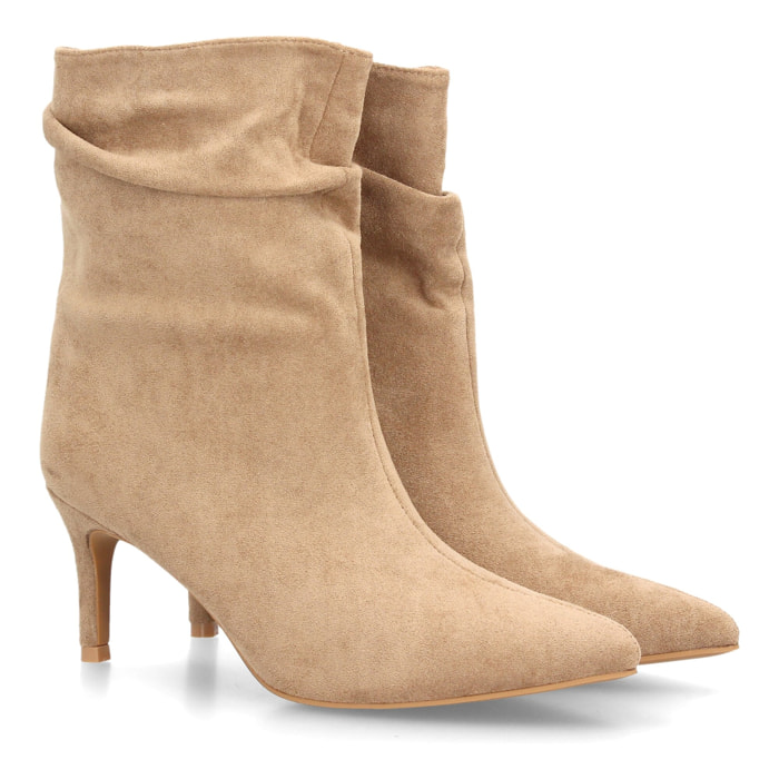 Botines de tacón fino con caña arrugada para mujer