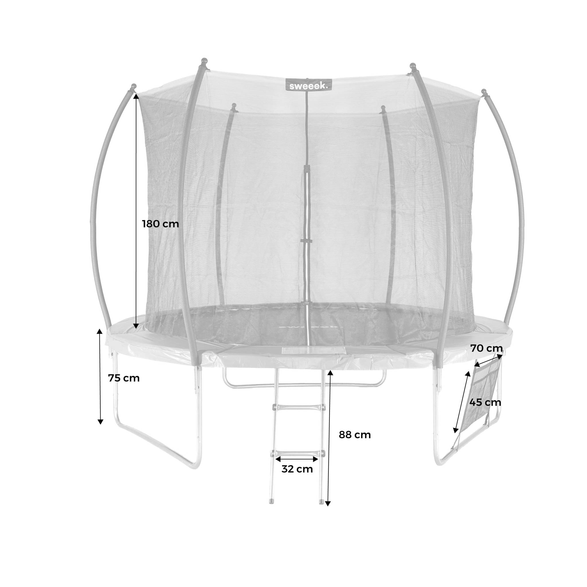 Trampoline Ø 305cm - Mars Inner XXL- trampoline de jardin gris avec filet de protection intérieur. échelle. bâche. filet pour chaussures et kit d'ancrage 3.05m 305cm