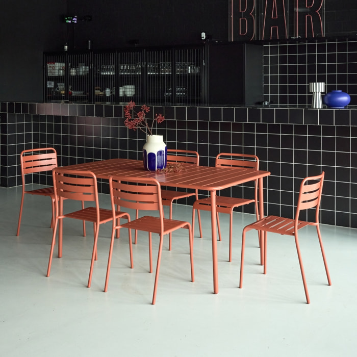 Table de jardin métal + 6 assises terracotta Amélia