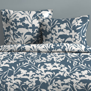 Parure de lit 3 pièces en coton imprimé floral housse + taies - Bleu