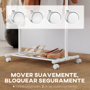 Burro Ropa con Ruedas, Perchero Burro Ropa con 5 Ganchos Barra para Colgar y Balda Inferior Perchero para Recibidor, Entrada, Dormitorio, 68x43x171 cm, Blanco