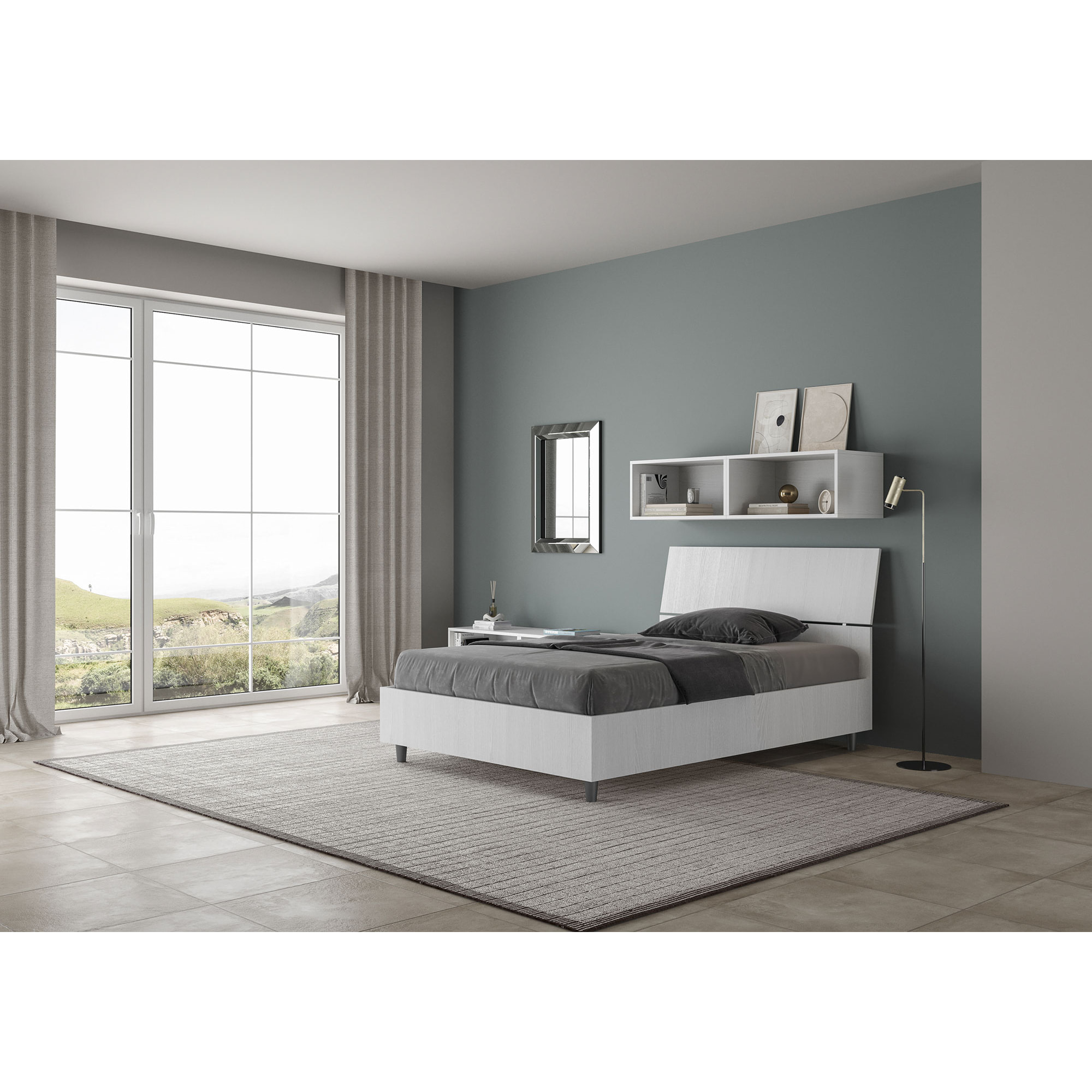 Letto una piazza e mezza contenitore 120x190 testata inclinata bianco frassino Demas