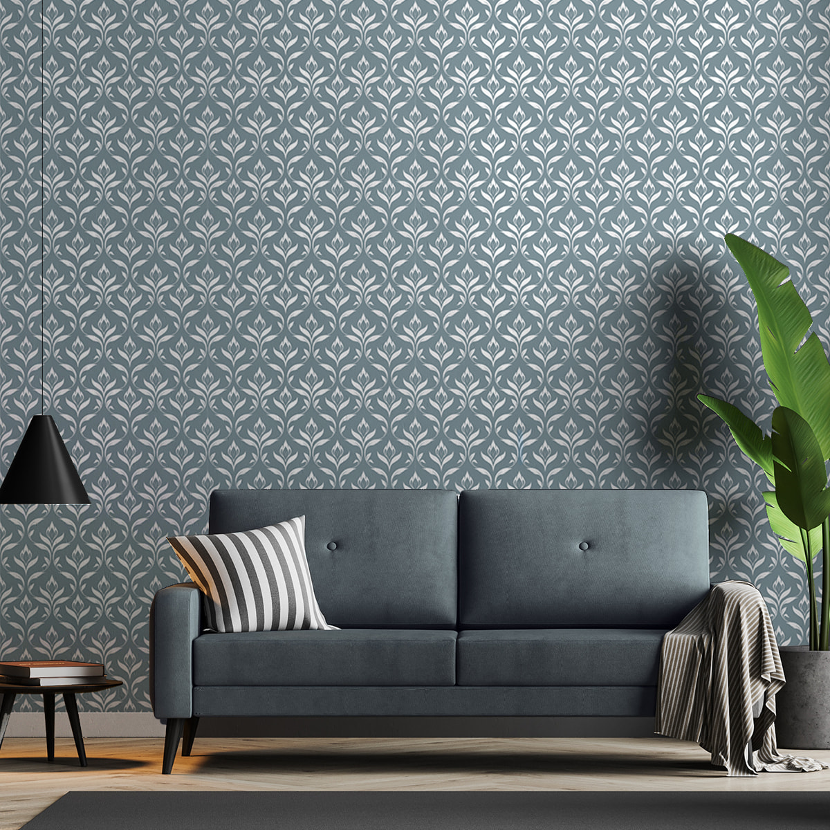 Papier peint intissé pré-encollé - SCANDINAVE BAROQUE FLORAL BLEU GRIS - 1 rouleau