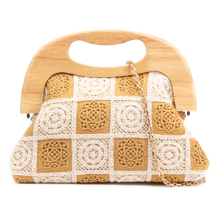 Barbaira Borsa a mano Donna. Realizzata in legno naturale e cotone.
