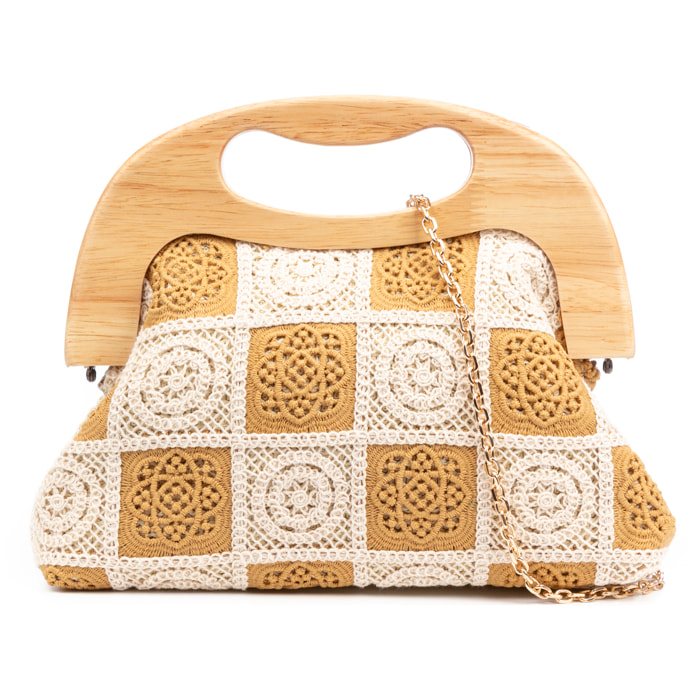 Barbaira Borsa a mano Donna. Realizzata in legno naturale e cotone.