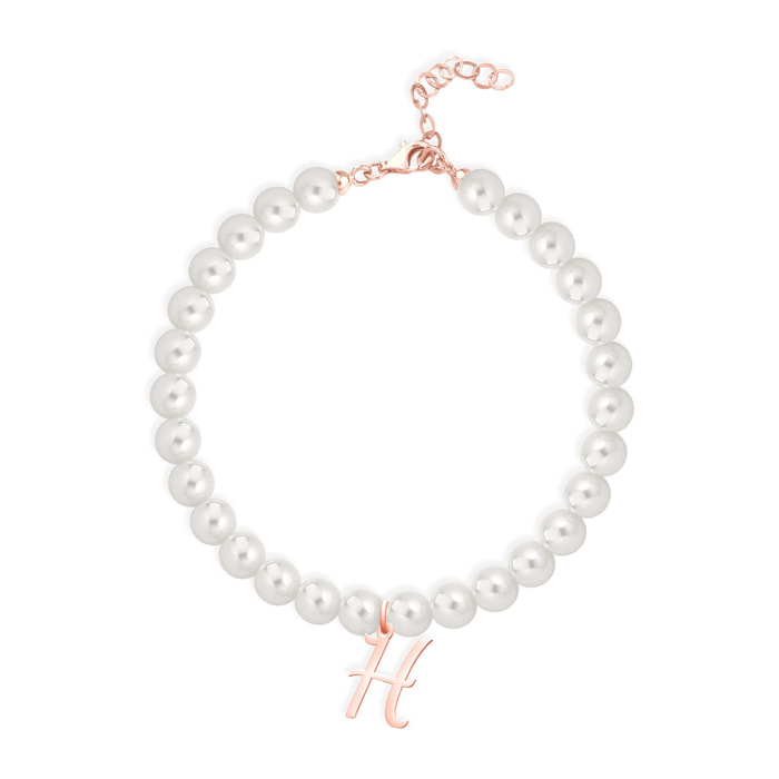 Bracciale Fujiko con Pendente Lettera H Perle Argento Rosè