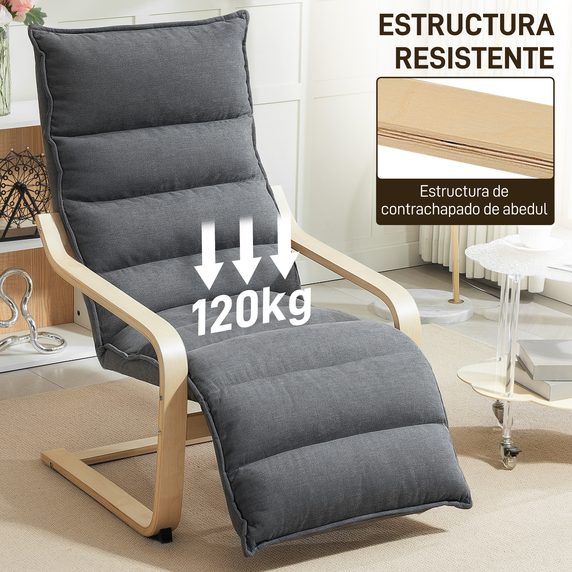 Sillón de Salón con Reposapiés Ajustable, Butaca de Salón Tapizada en Terciopelo, Marco de Madera, Sillón de Relax para Dormitorio, Oficina, Estudio, 67x93x105 cm, Gris Oscuro