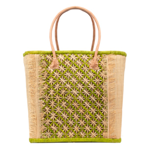 Villafrati bolso de hombro mujer. Fabricado en rafia y paja, con asas de cuero.