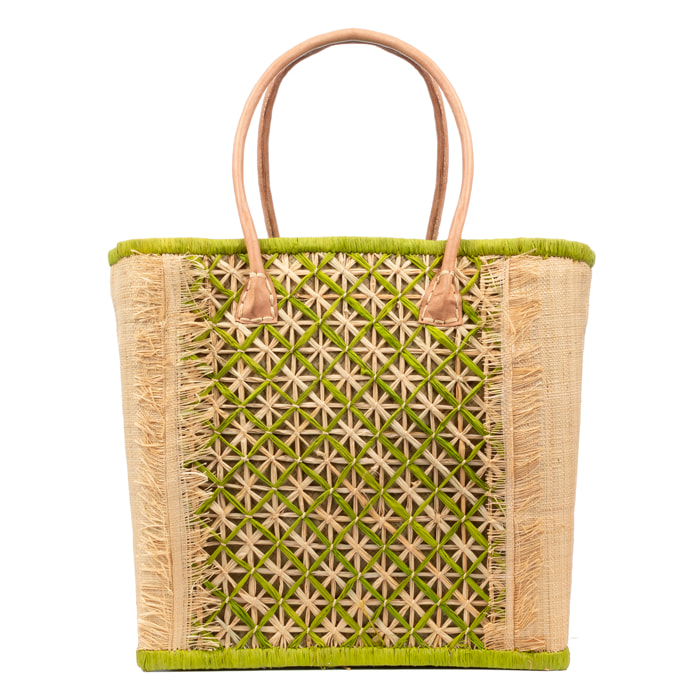 Villafrati bolso de hombro mujer. Fabricado en rafia y paja, con asas de cuero.