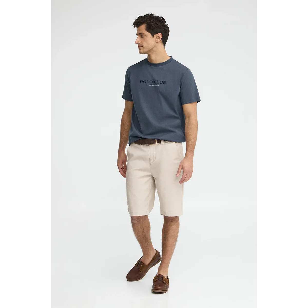 Maglietta blu denim a maniche corte con ricamo Established 2012 Polo Club