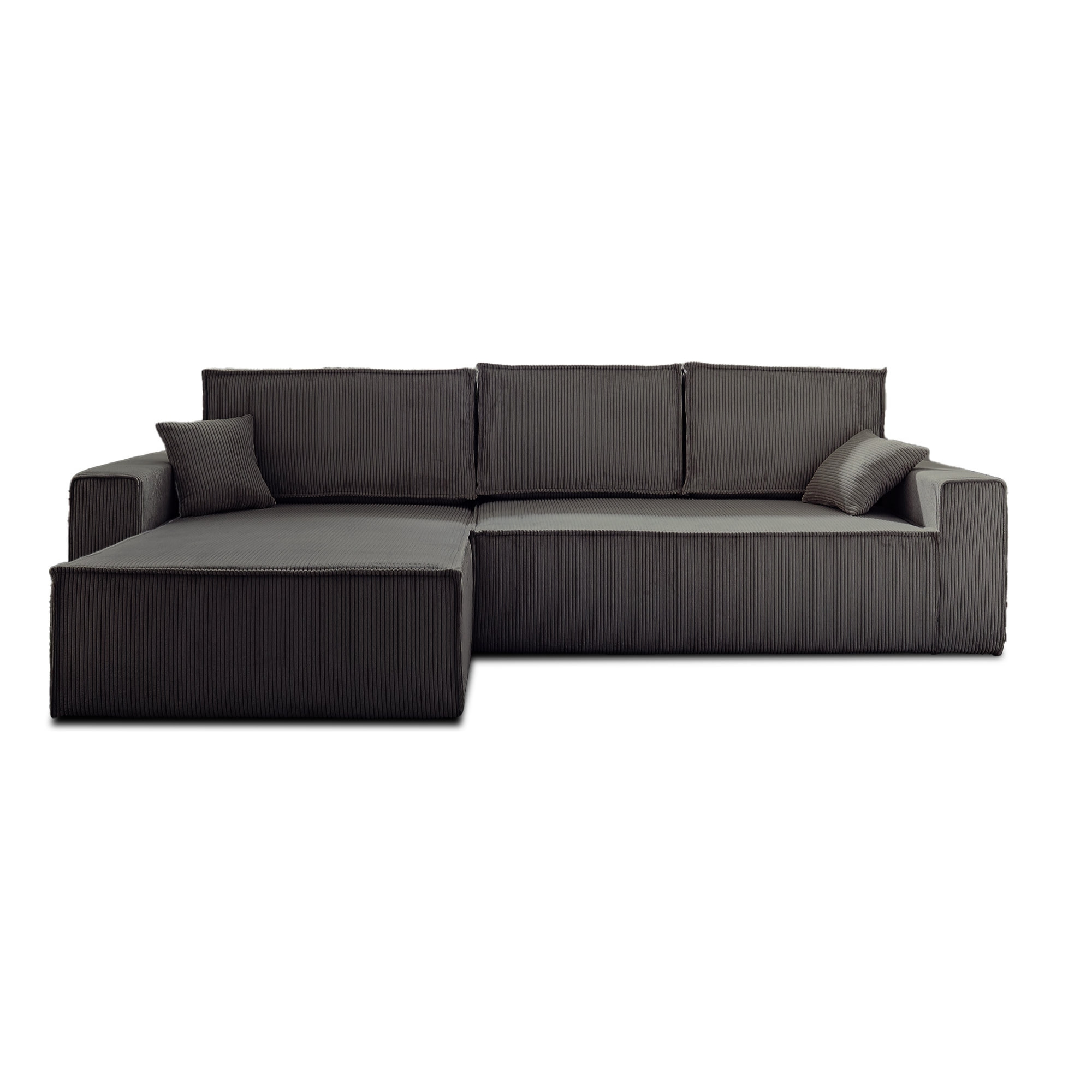 Dellia - canapé d'angle réversible convertible - avec coffre - en velours côtelé - 4 places - Gris foncé