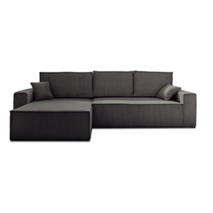 Dellia - canapé d'angle réversible convertible - avec coffre - en velours côtelé - 4 places - Gris foncé