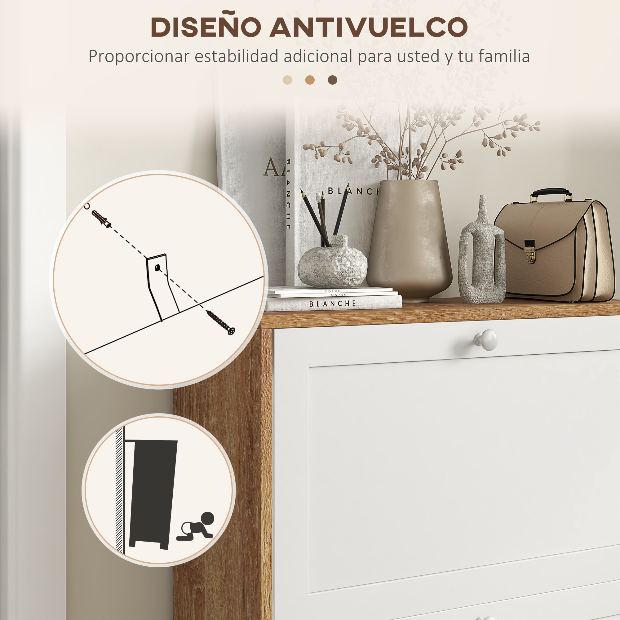 Zapatero Estrecho con 2 Puertas, Zapatero Entrada Recibidor con Estantes Ajustables, para 12 Pares de Zapatos, para Pasillo, Espacios Reducidos, 60x24,5x75,5 cm, Natural y Blanco