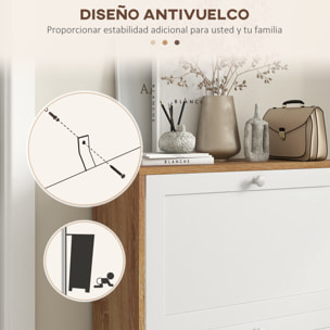 Zapatero Estrecho con 2 Puertas, Zapatero Entrada Recibidor con Estantes Ajustables, para 12 Pares de Zapatos, para Pasillo, Espacios Reducidos, 60x24,5x75,5 cm, Natural y Blanco