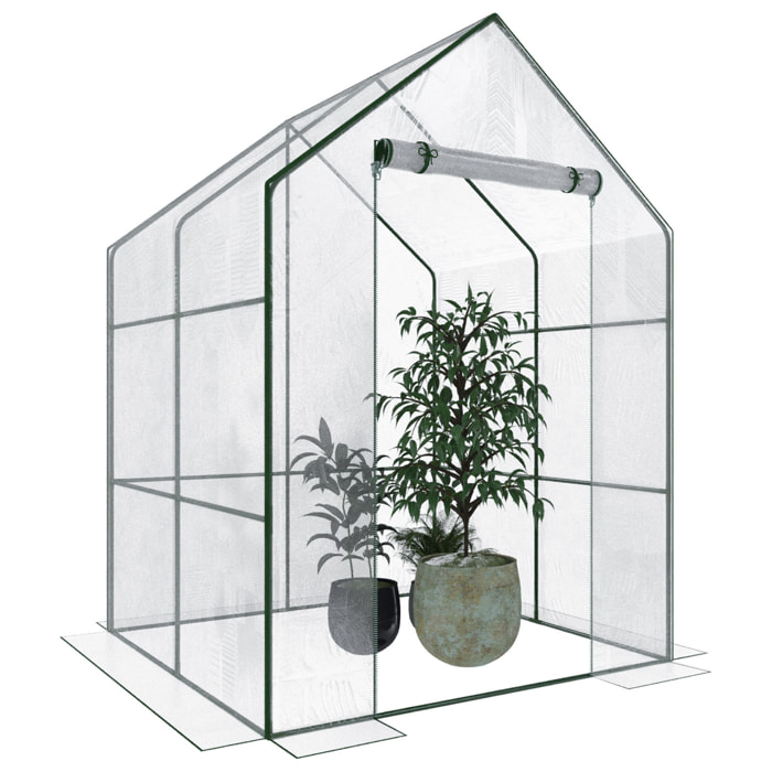 Serra Per Orto Giardino Terrazzo Balcone Senza Ripiani Struttura Metallo Verniciato Telo Trasparente In PVC Con Porta Avvolgibile 140x140x195 Cm