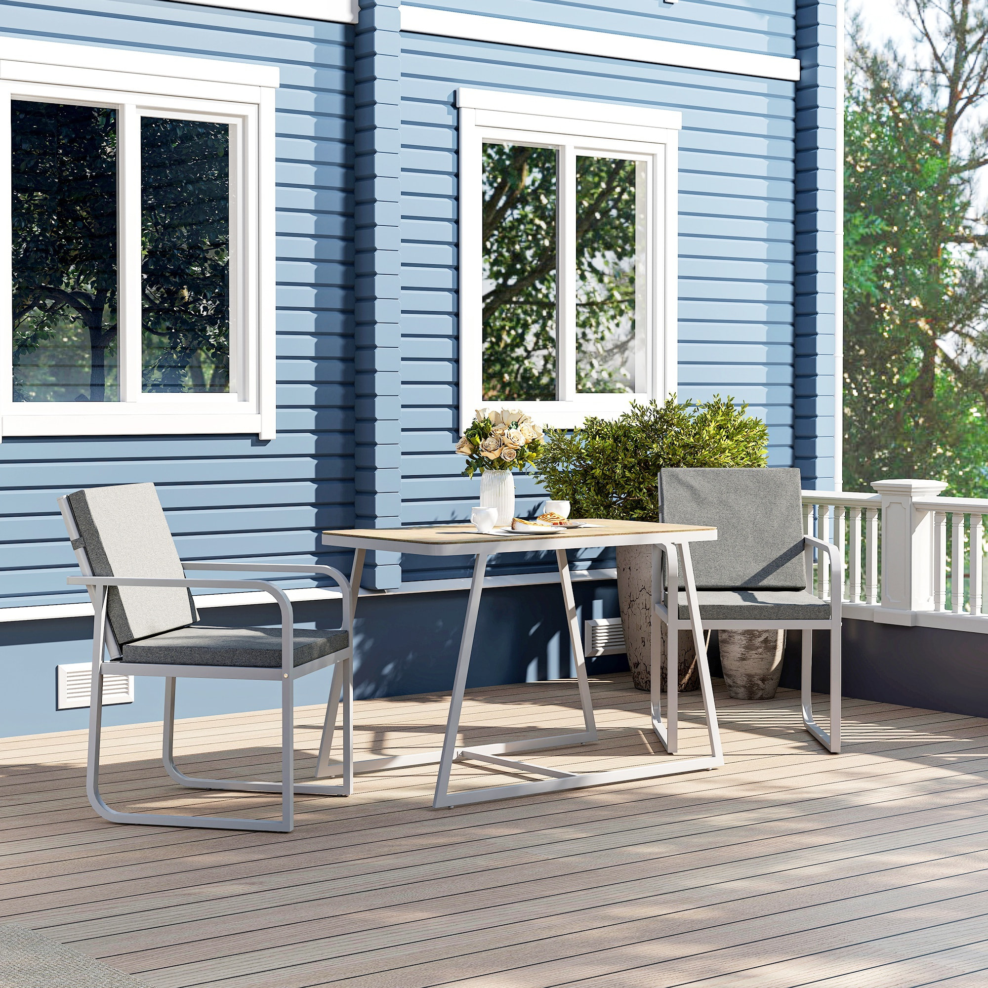 Salon de jardin design relax 2 personnes 3 pièces avec coussins déhoussables gris