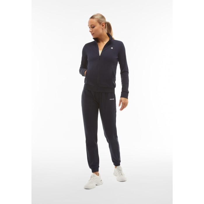 Tuta sportiva in interlock con felpa collo alto e zip
