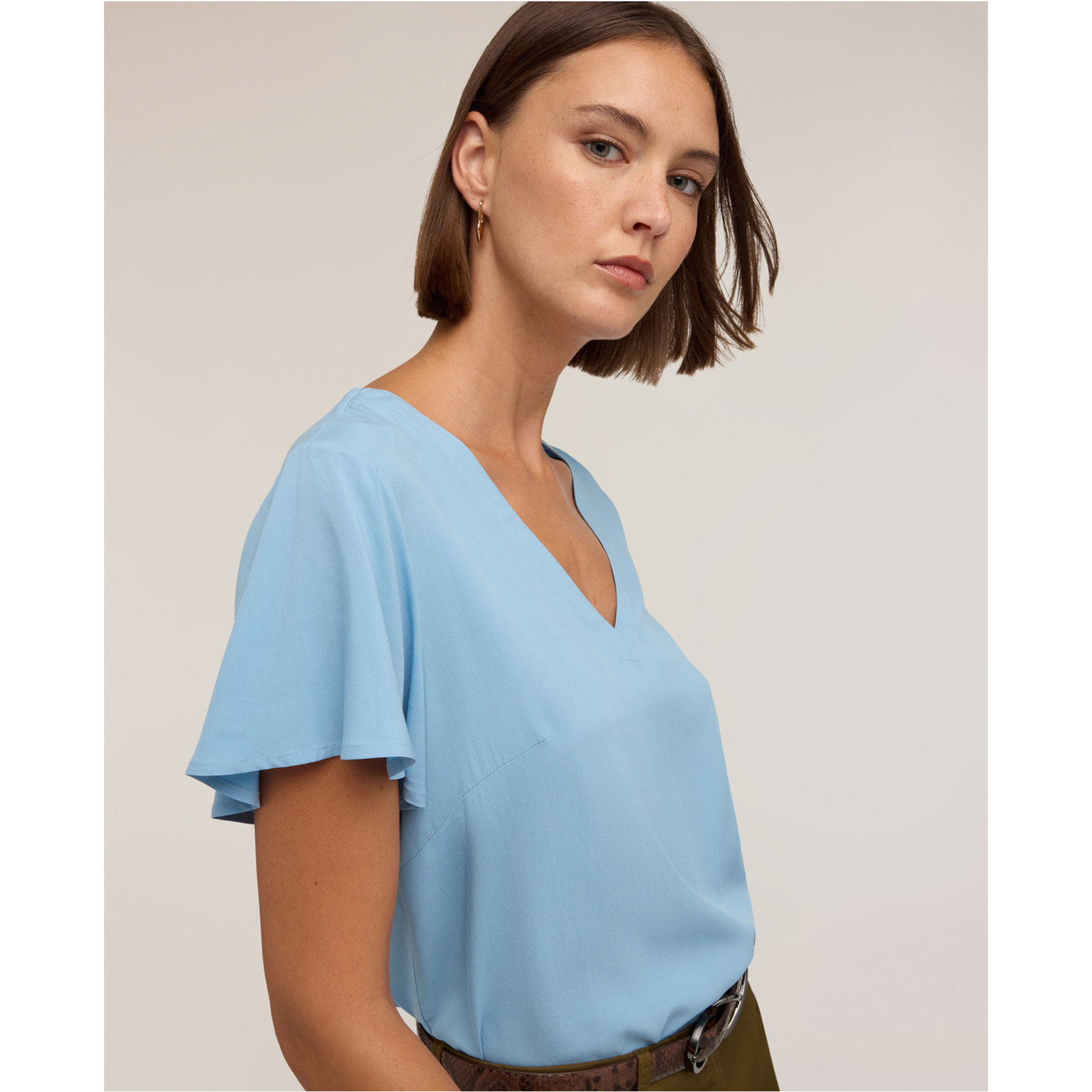 Motivi - Blusa con scollo a V e maniche a volo - Azzurro