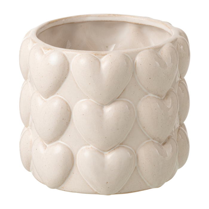 J-Line Cache-Pot Coeurs - grès - écru - large