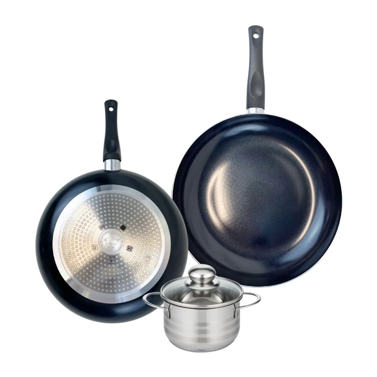 Ensemble de 2 Poêles de cuisson 28 et 32 cm et 1 faitout 14 cm Elo Prima Brillant