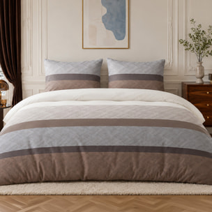 Parure housse de couette 100% percale de coton rayures larges horizontales - TERIX
