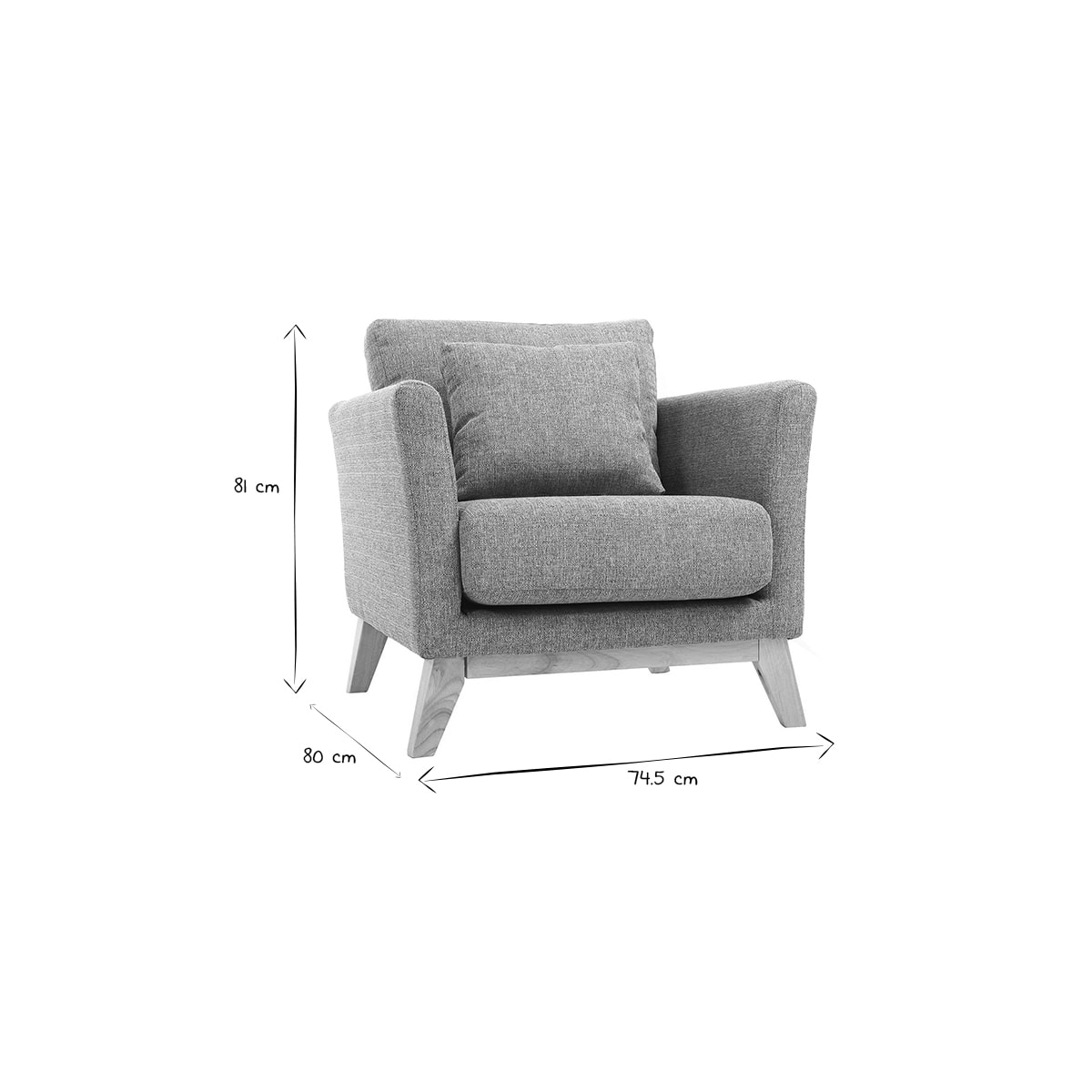 Fauteuil scandinave déhoussable en tissu gris clair et bois clair OSLO