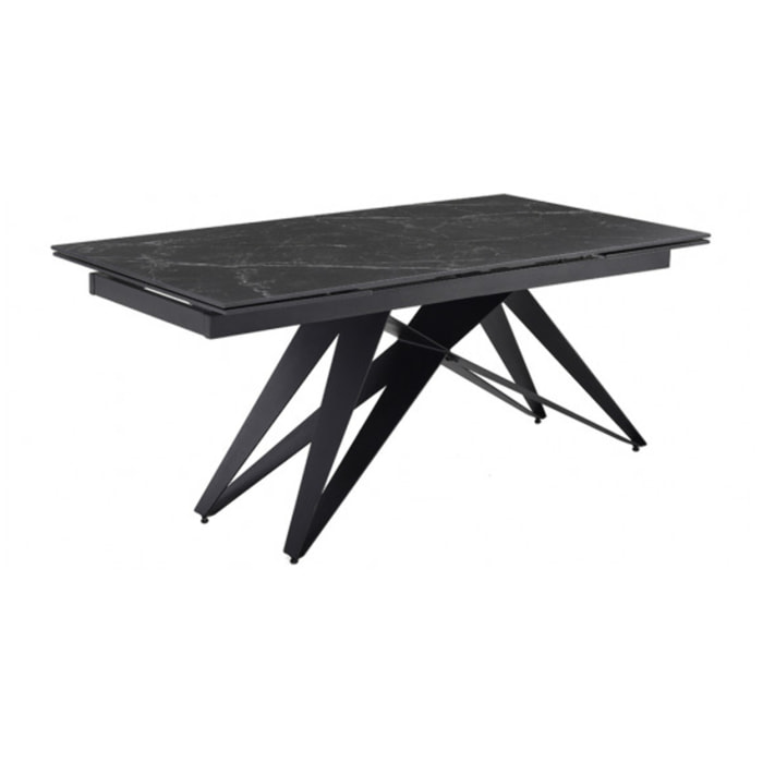 Table extensible en céramique marbré noir L160/240cm - 9 piètements - UNIK