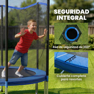 Cama Elástica para Niños Exterior Ø244 cm, Trampolín para Niños de +6 Años con Red de Seguridad, Escalera, Acolchado de Muelles y Marco de Acero Galvanizado, Carga 100 kg