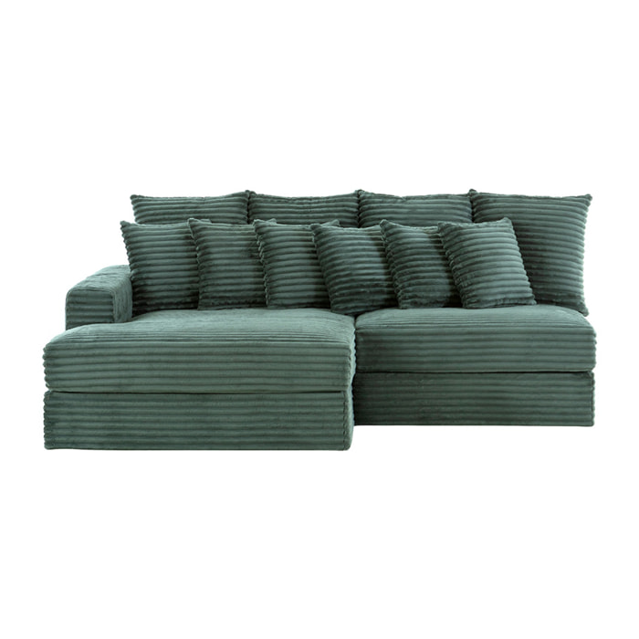 KENDARI Canapé d'angle 2/3 places assise profonde en velours côtelé vert