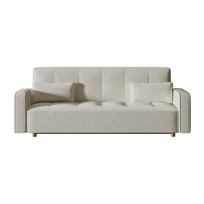 Canapé scandinave convertible 3 places en tissu bouclette blanc COOPER
