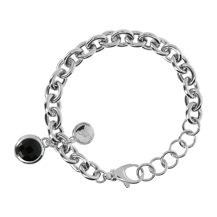 Bracciale White Catena Rolo con Ciondolo in Onice Nero Sfaccettato