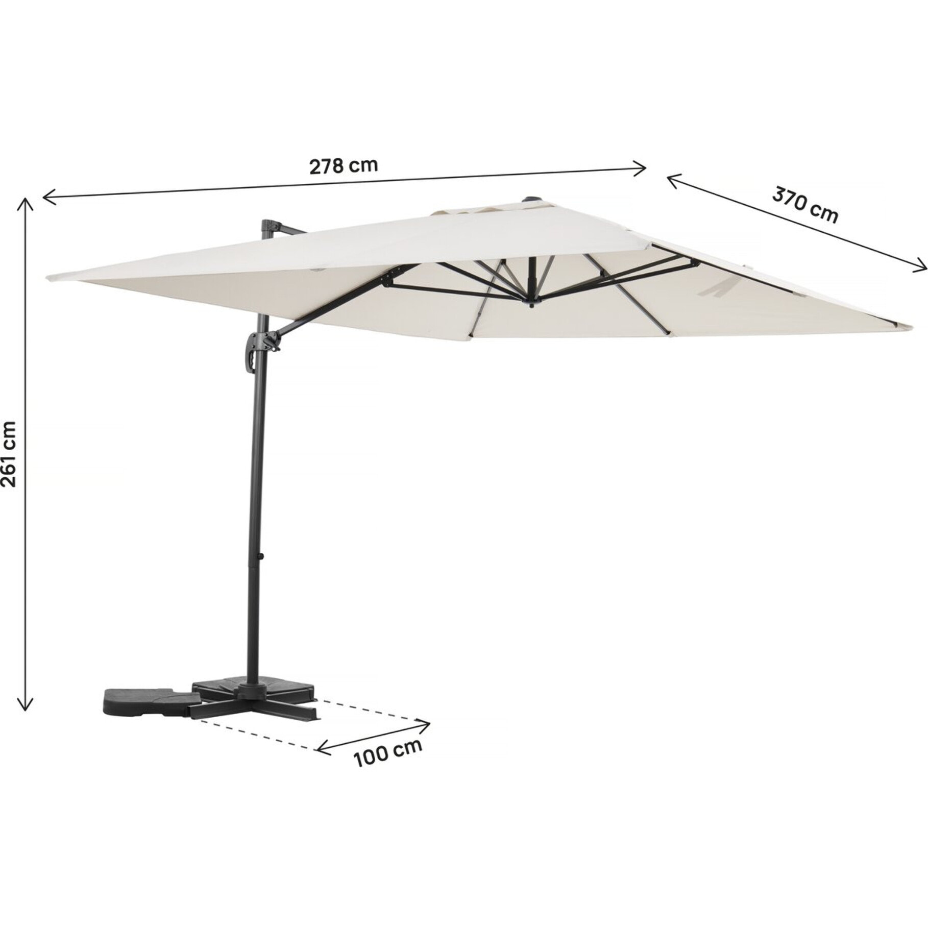 Parasol jardin déporté en aluminium "Sky 4" - 3 x 4 m - Ecru