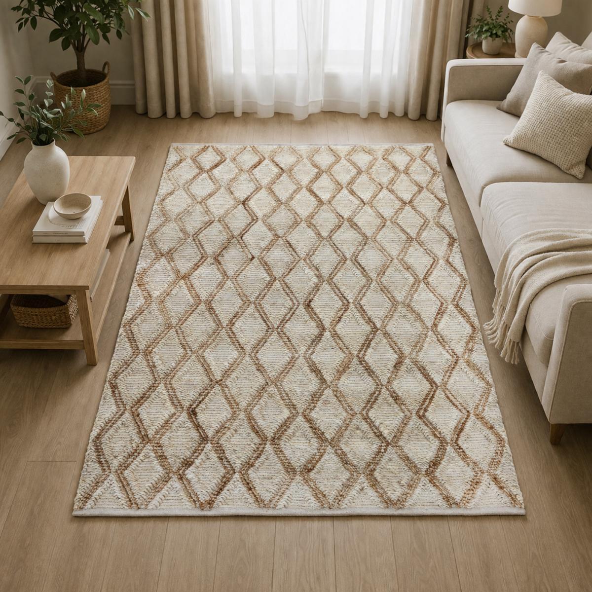 Tapis artisanal Duvi aspect relief, tapis kilim en jute