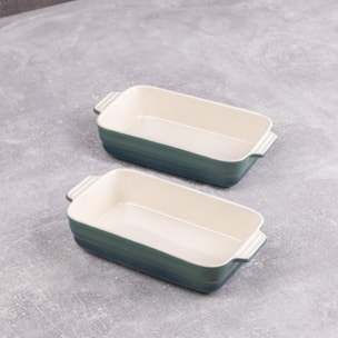 Juego de 2 Utensilios de cocina - Cuchara y espátula de silicona + 2 Fuentes de horno rectangulares en Gres color verde EXCALIBUR Bergner