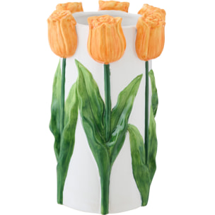 J-Line Vase Tulipe - céramique - blanc/orange - medium