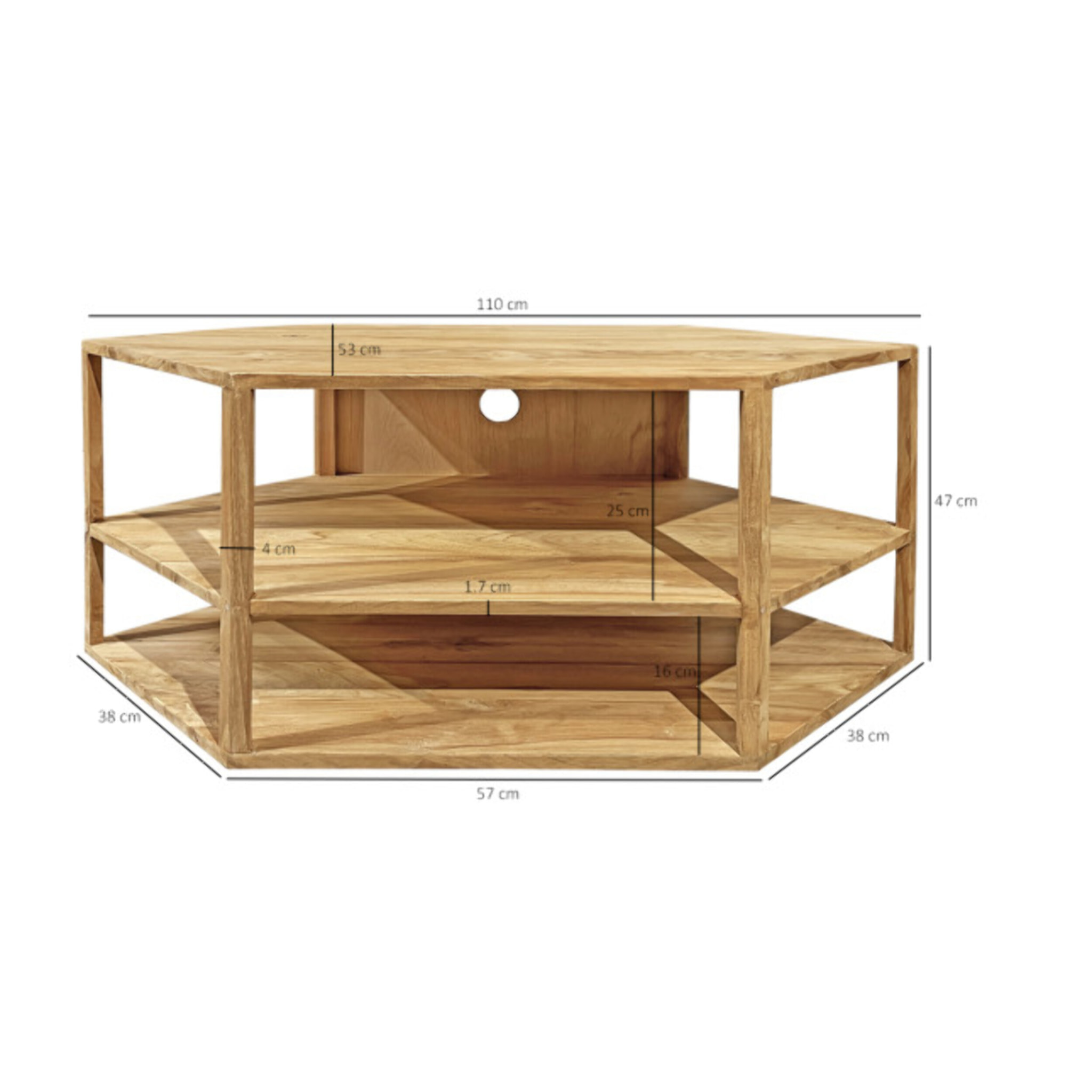 Meuble TV d'angle hexagonal L. 110 cm en bois de teck massif - ROMA
