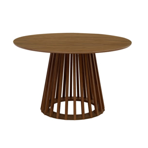 Table à manger effet bois noyer. pieds bois de sapin 4 places Ø120cm