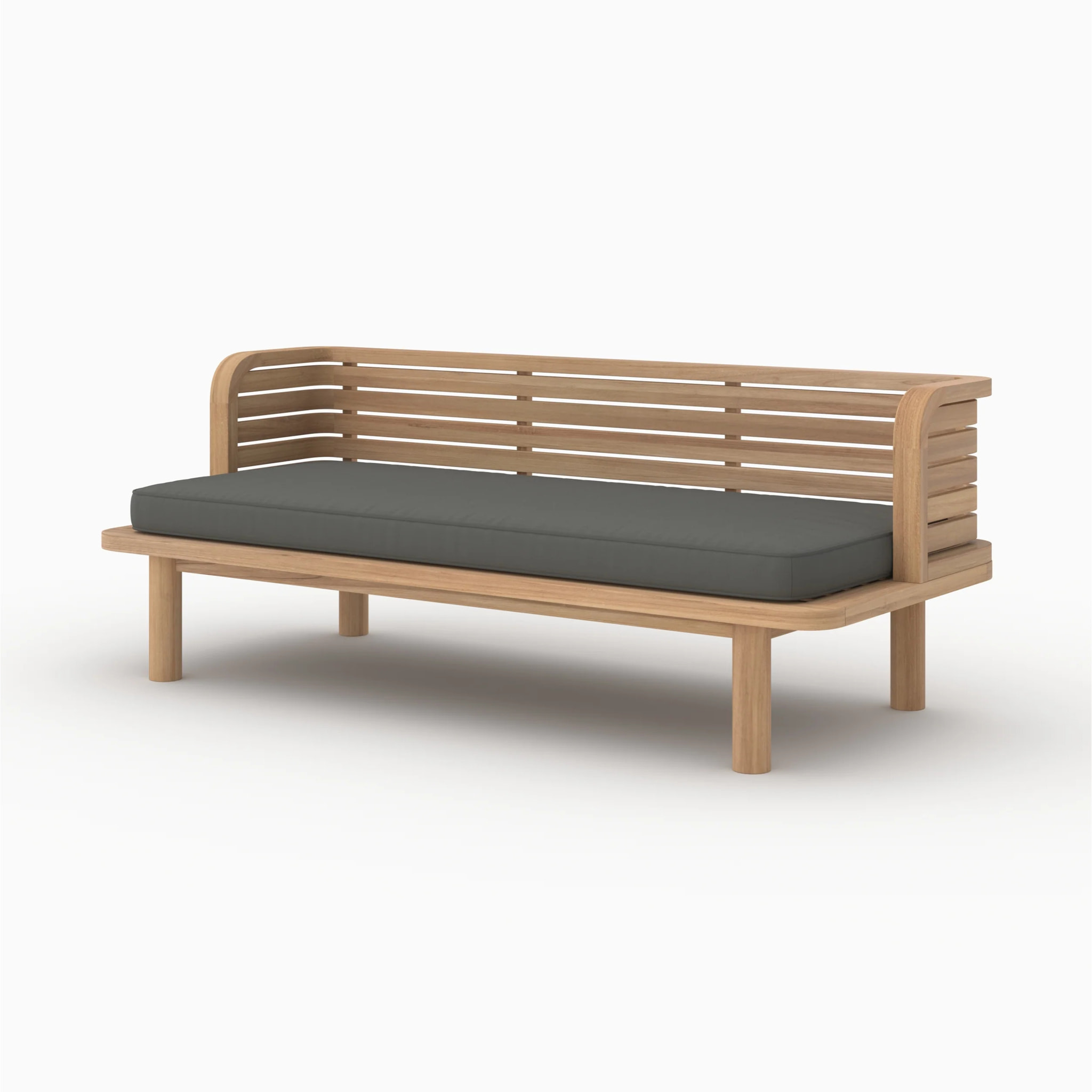 Canapé et fauteuil de jardin 3 places en teck massif, tissu gris - Kilda