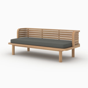 Canapé et fauteuil de jardin 3 places en teck massif, tissu gris - Kilda