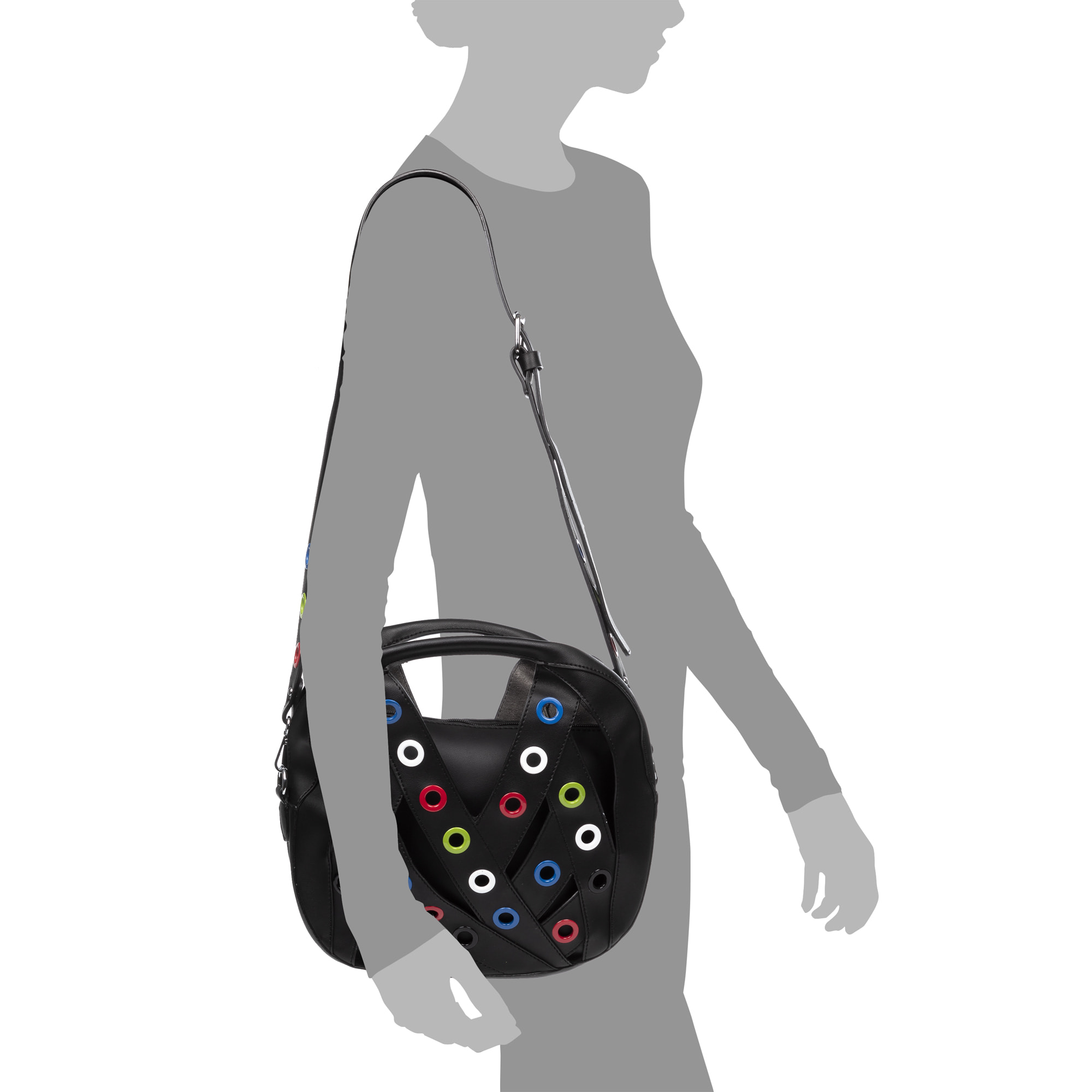 IRIA QUINTANA Amalfitana Borsa a mano da donna. Tessuto in pelle sintetica PU 34x8x24 cm. Colore nero