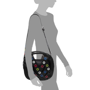 IRIA QUINTANA Amalfitana Borsa a mano da donna. Tessuto in pelle sintetica PU 34x8x24 cm. Colore nero
