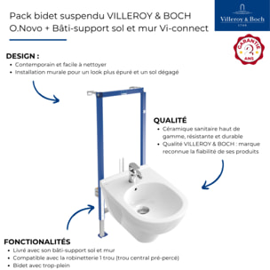 Pack bidet suspendu VILLEROY & BOCH O.Novo + Bâti-support sol et mur Vi-connect