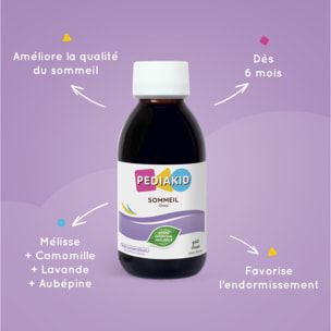 PEDIAKID - Sirop Sommeil - Complément alimentaire favorisant l'endormissement - Réduit les réveils nocturnes - Formule exclusive au Sirop d'Agave Lavande & Marjolaine- Goût Cerise - Dès 4 mois -125 ml