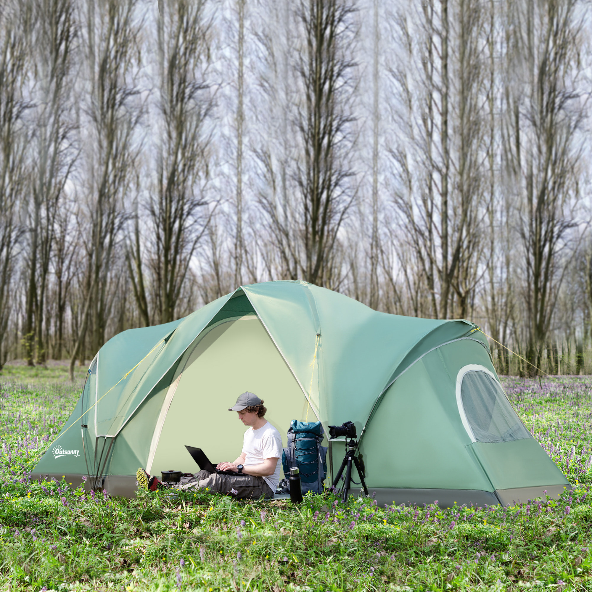 Tente de camping familiale 5-6 pers. - porte, 2 fenêtres - vert