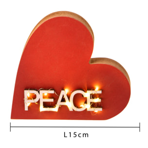 Cuore Con Led E Scritta Peace. Altezza 17 Cm - Pezzi 1 - 15X17X3,5cm - Bianchi Dino - Articoli Natalizi